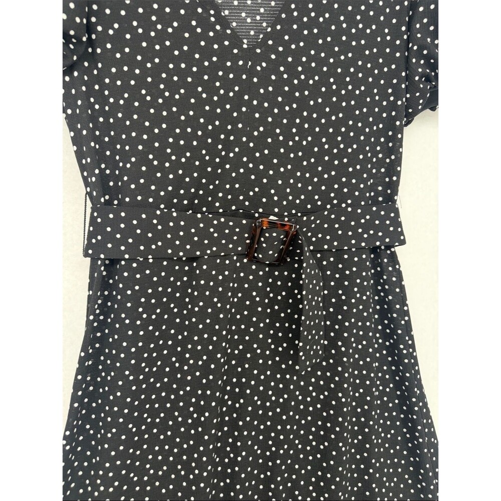 Zara Midi dress with V-neck, short puff sleeves, polka-dot print, and belt sz M - Picture 6 of 13